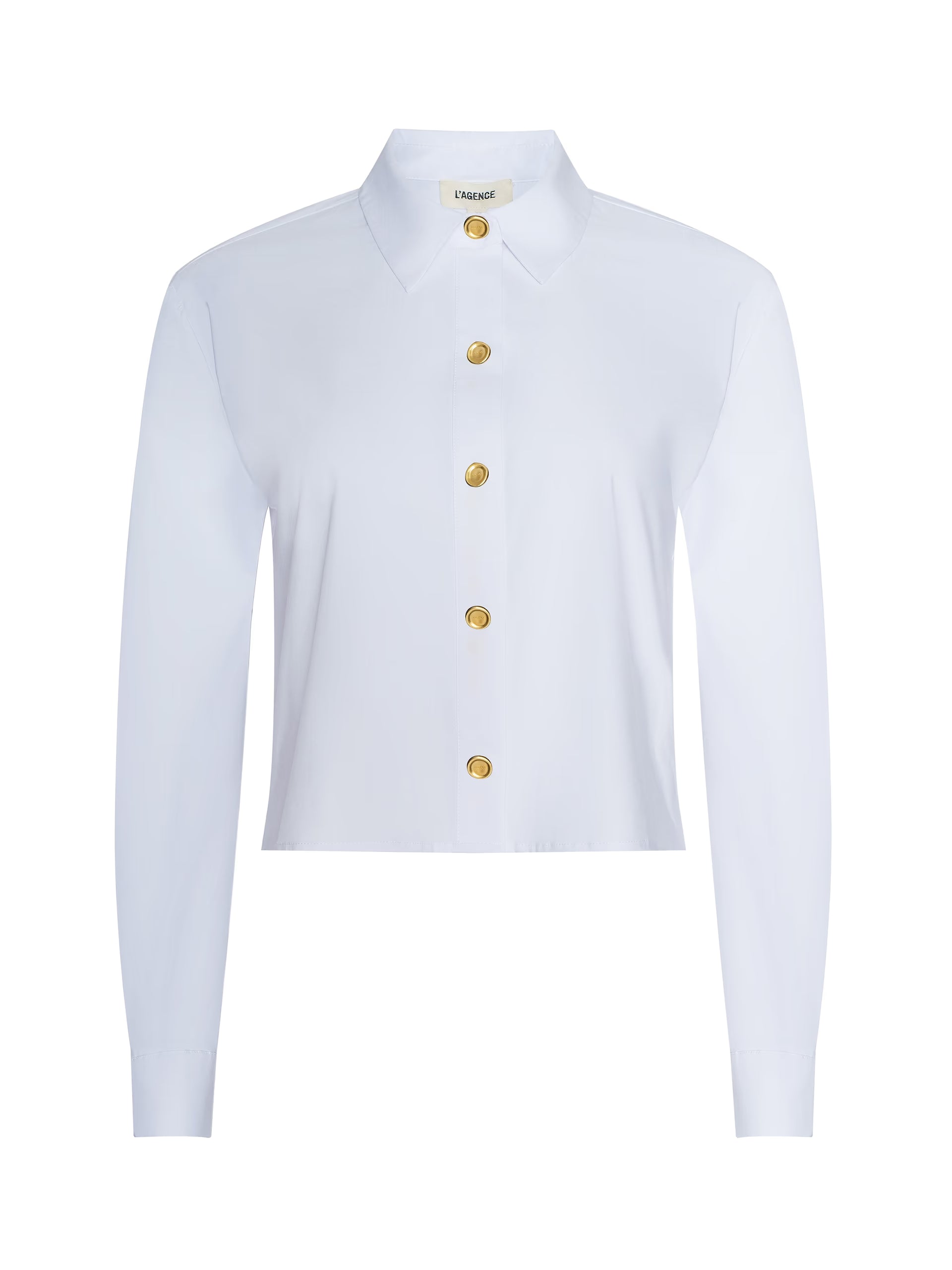 Cosette Crop Hi Low Shirt White Gold Wax Stamp Tops - Button Down L'Agence 