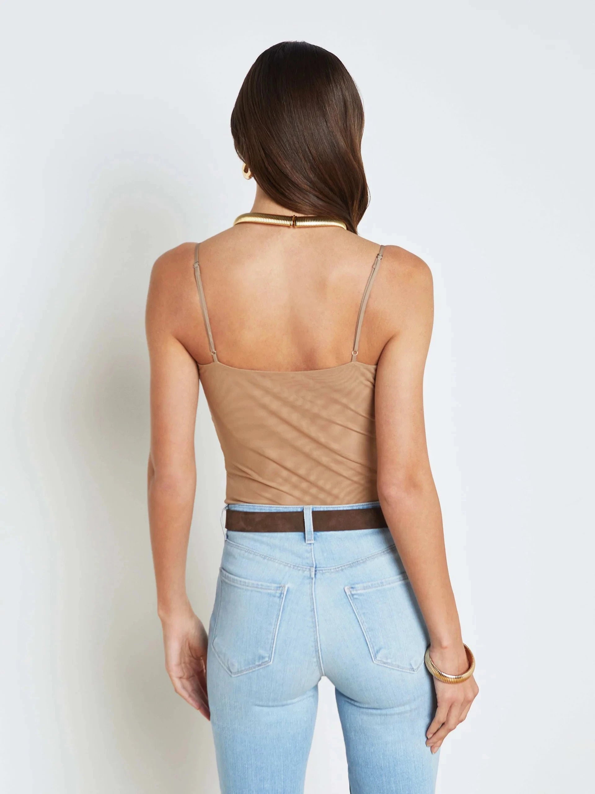 Gelina Mesh Bodysuit Dark Cappuccino Tops - Tanks L'Agence 