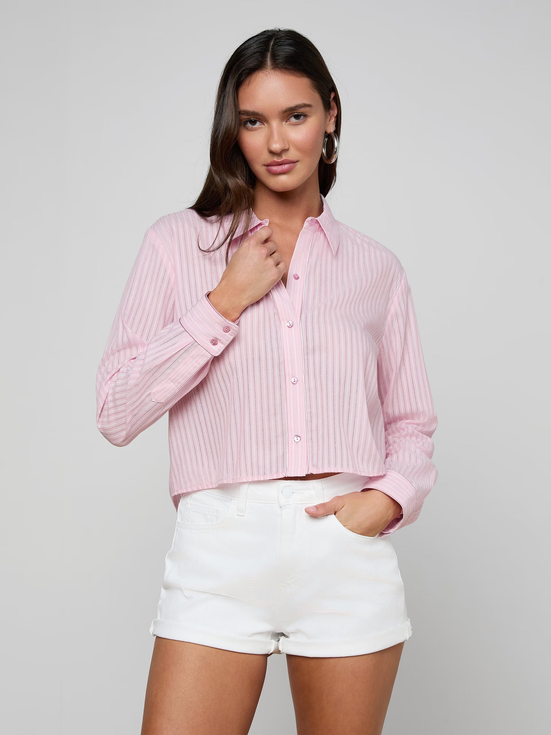 Cosette Shirt Ivory/Pink Stripe Tops - Button Down L'Agence 