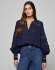 Kiera Trim Blouse Midnight Tops - Button Down L'Agence 