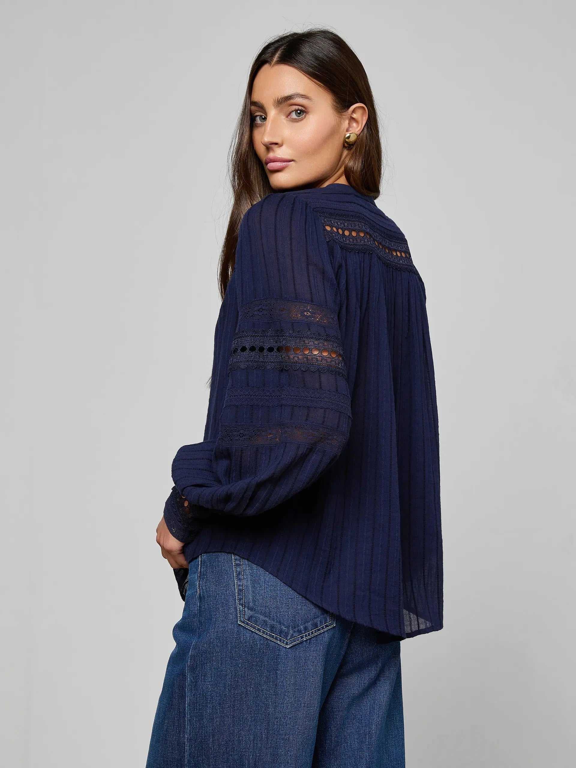 Kiera Trim Blouse Midnight Tops - Button Down L'Agence 