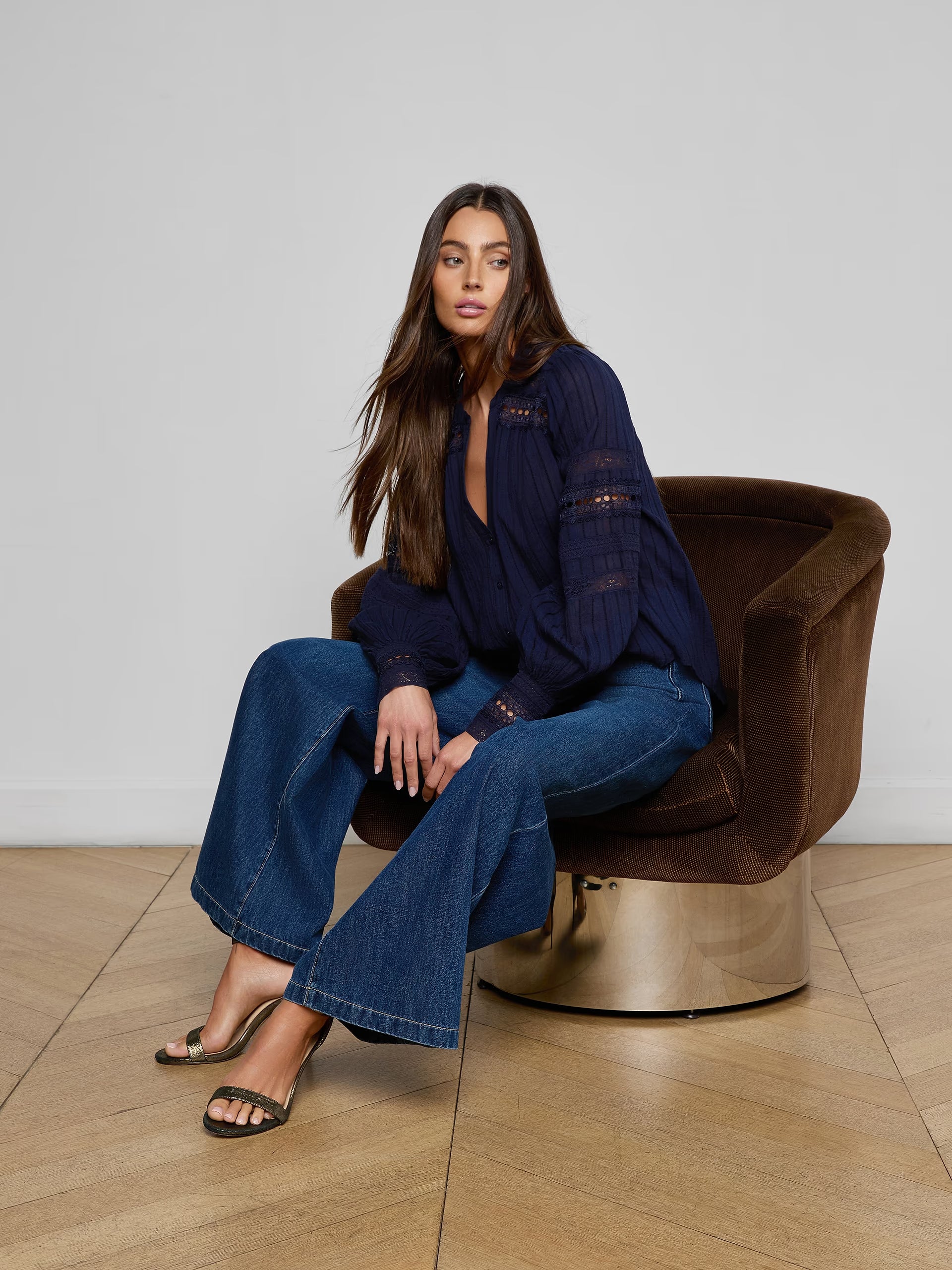 Kiera Trim Blouse Midnight Tops - Button Down L'Agence 