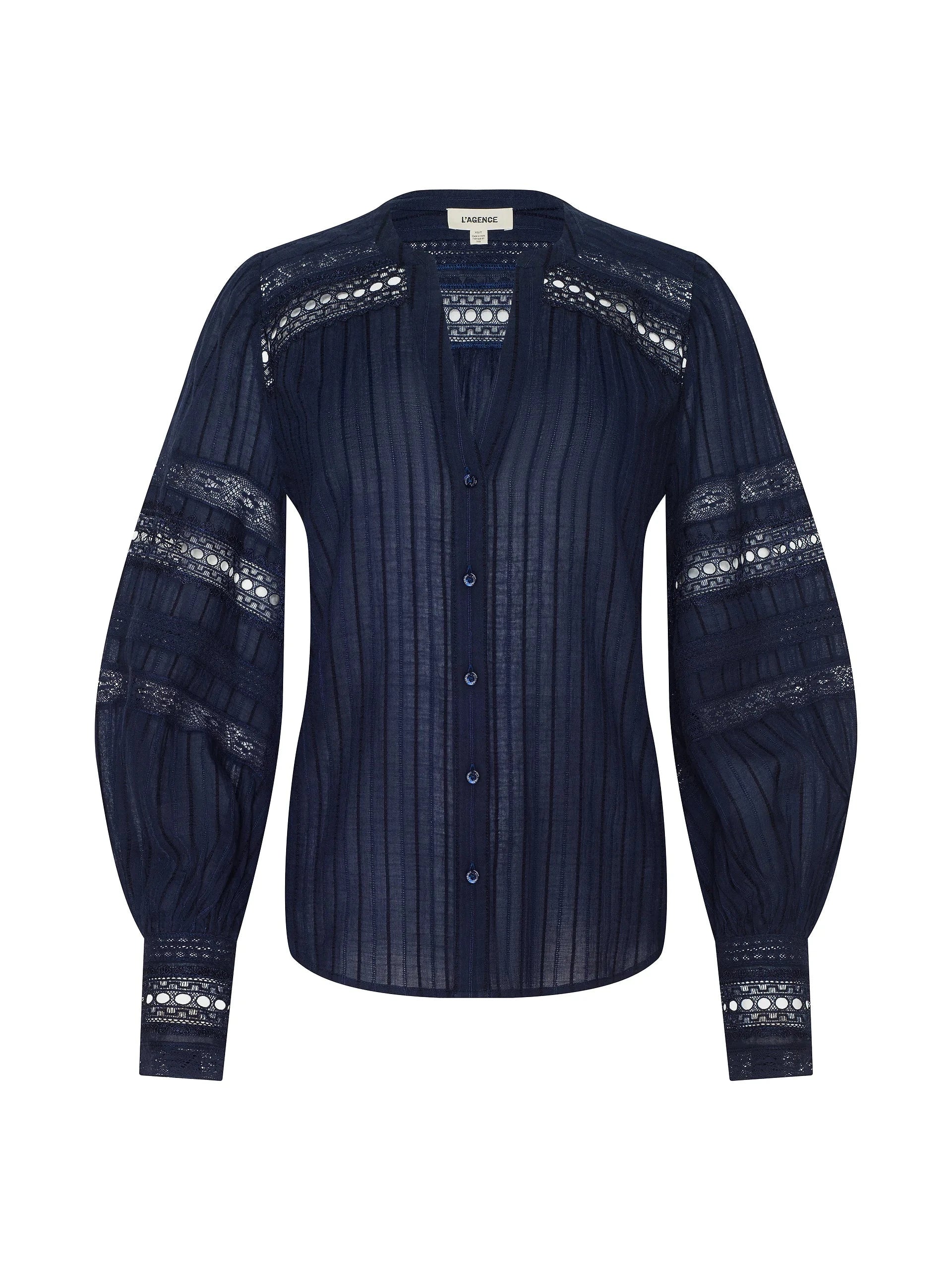 Kiera Trim Blouse Midnight Tops - Button Down L'Agence 