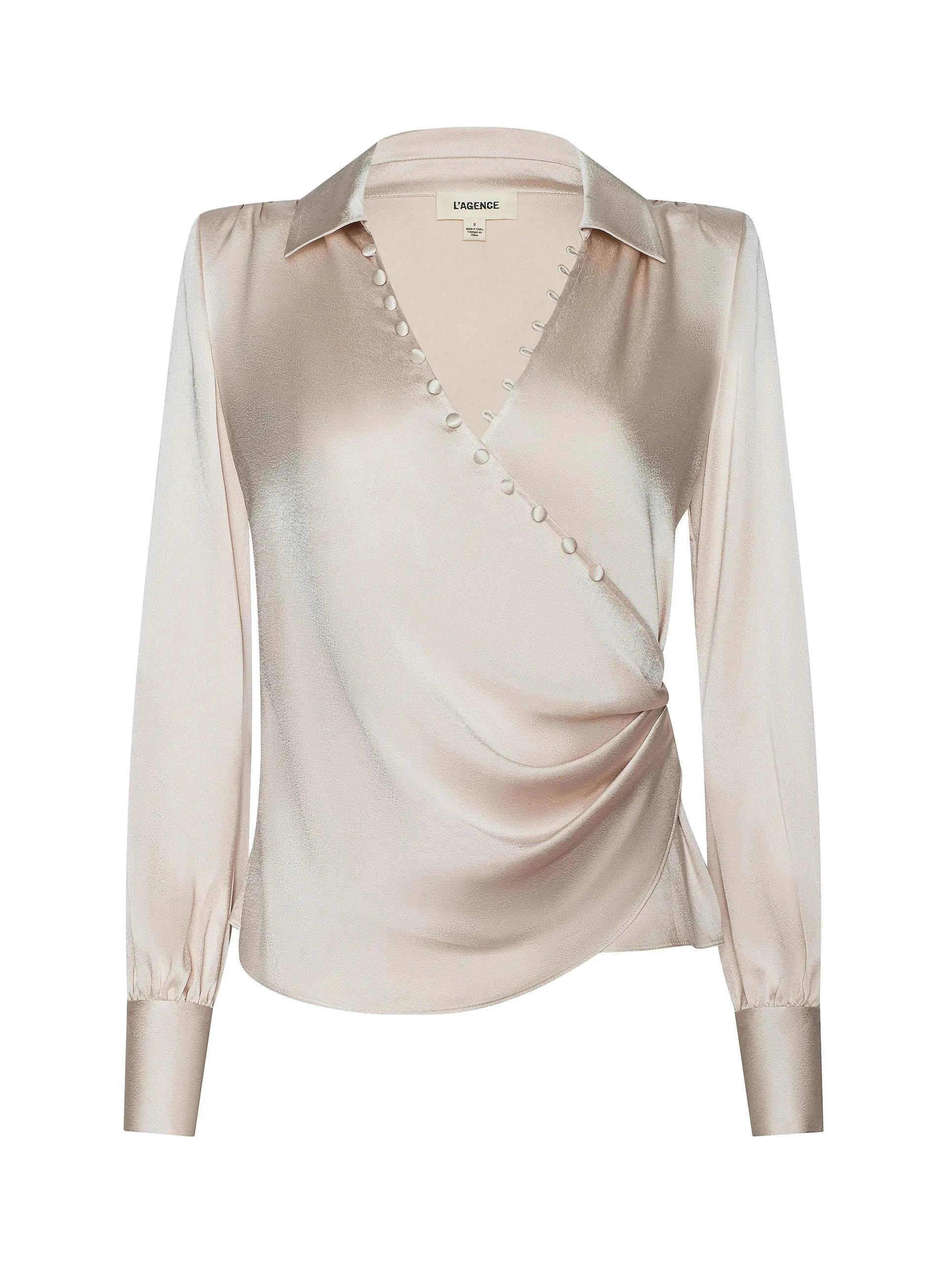 Bernice Satin Wrap Blouse Champagne Tops - Blouses L&#39;Agence 