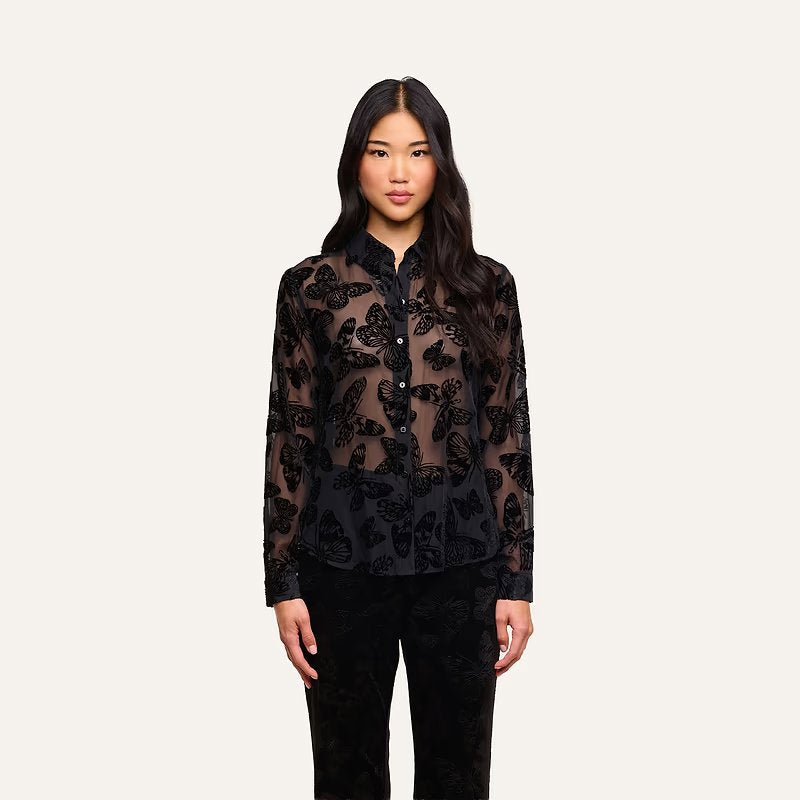 Laurent Velvet Blouse Black Butterfly Tops - Blouses L'Agence 