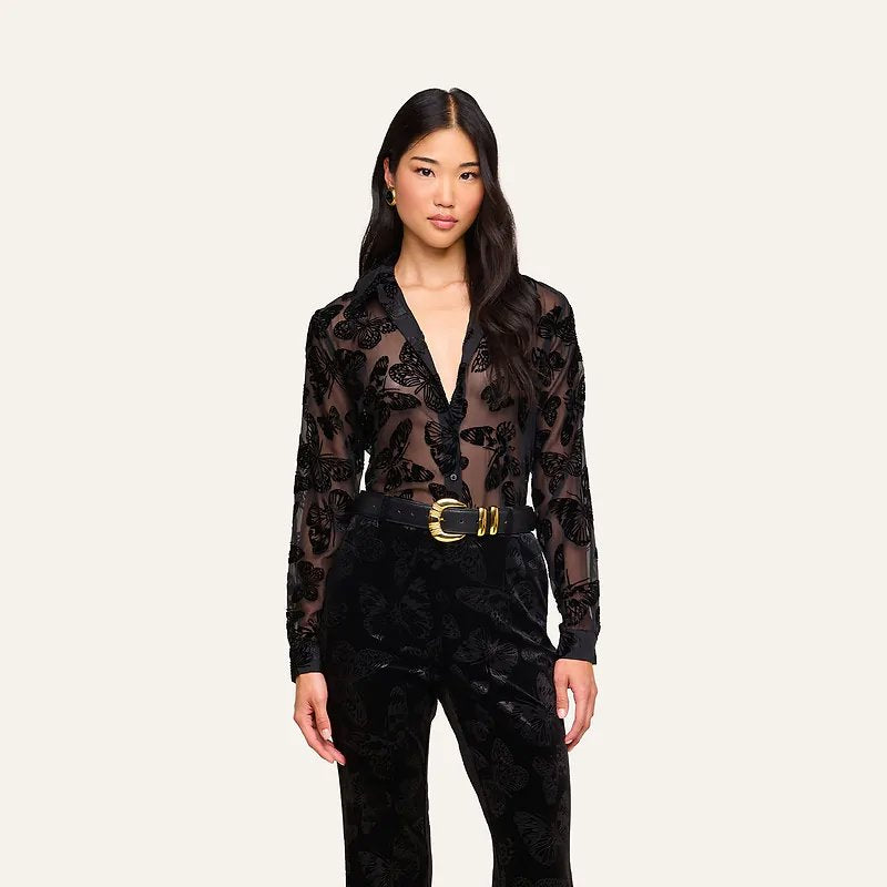Laurent Velvet Blouse Black Butterfly Tops - Blouses L'Agence 