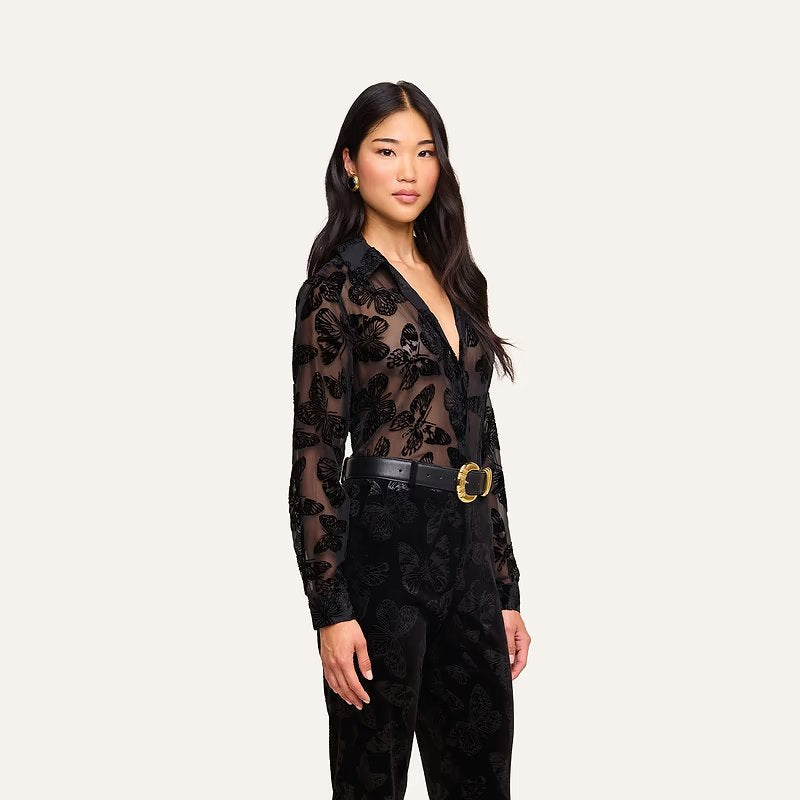 Laurent Velvet Blouse Black Butterfly Tops - Blouses L'Agence 
