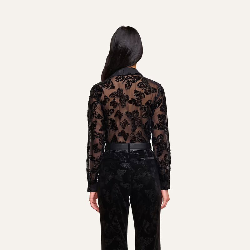 Laurent Velvet Blouse Black Butterfly Tops - Blouses L'Agence 