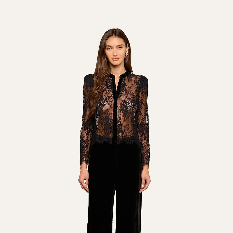Dorothea Velvet Lace Blouse Black Tops - Blouses L'Agence 