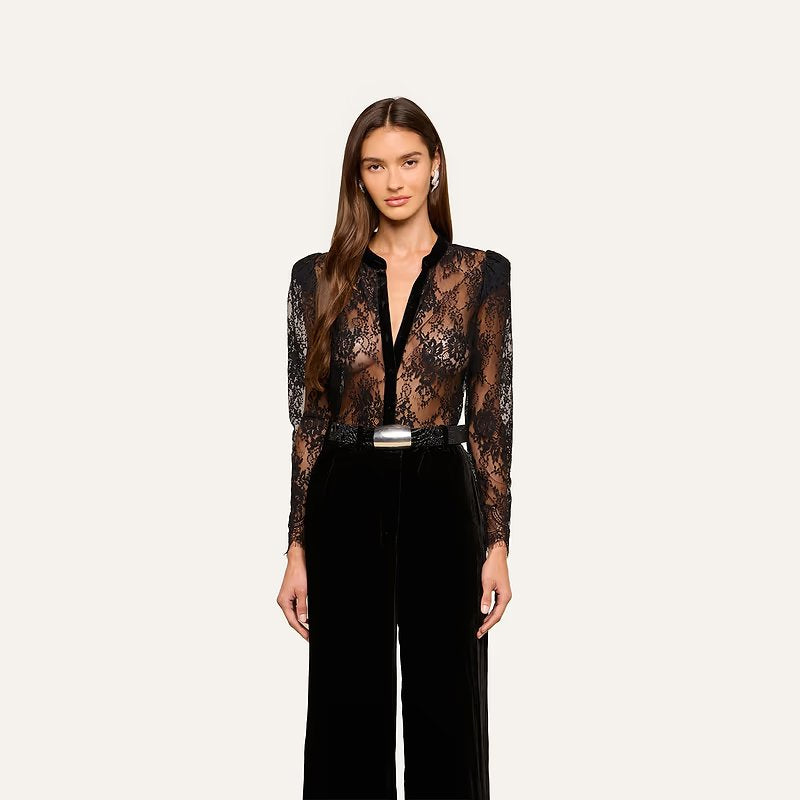 Dorothea Velvet Lace Blouse Black Tops - Blouses L'Agence 