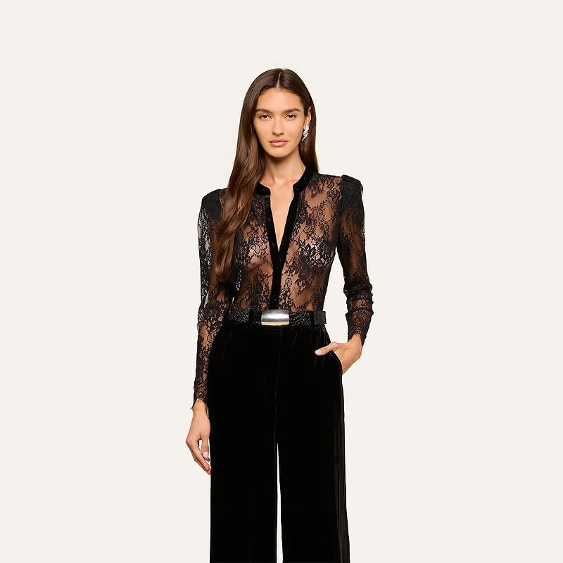 Dorothea Velvet Lace Blouse Black Tops - Blouses L'Agence 