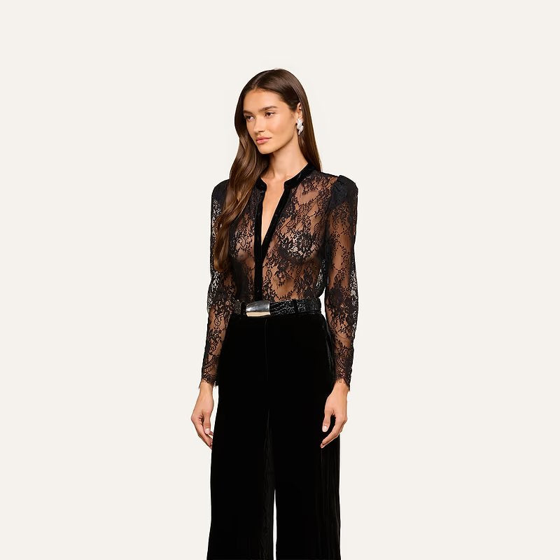 Dorothea Velvet Lace Blouse Black Tops - Blouses L'Agence 