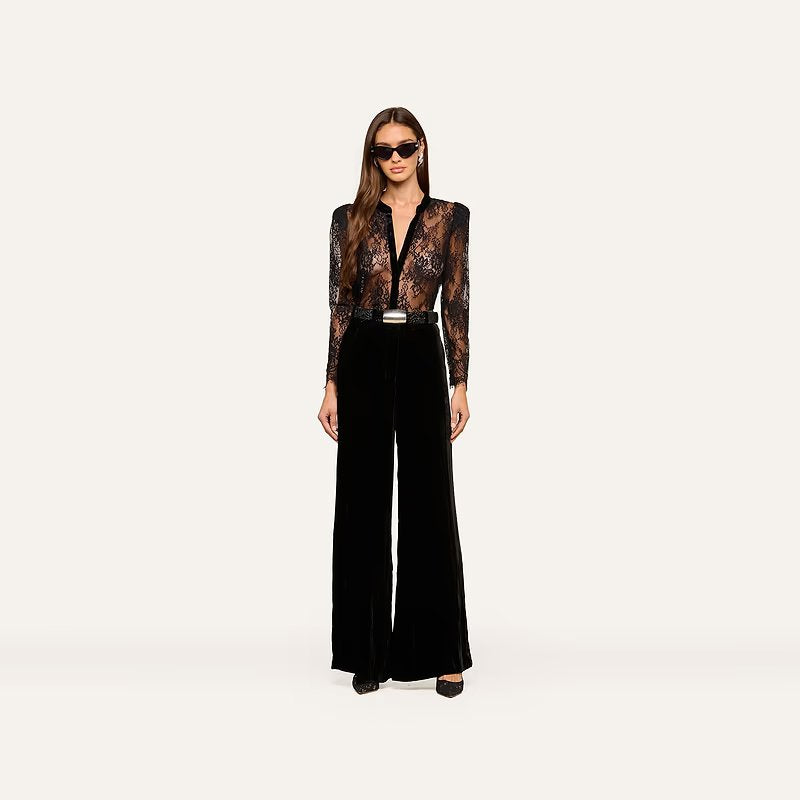 Dorothea Velvet Lace Blouse Black Tops - Blouses L'Agence 