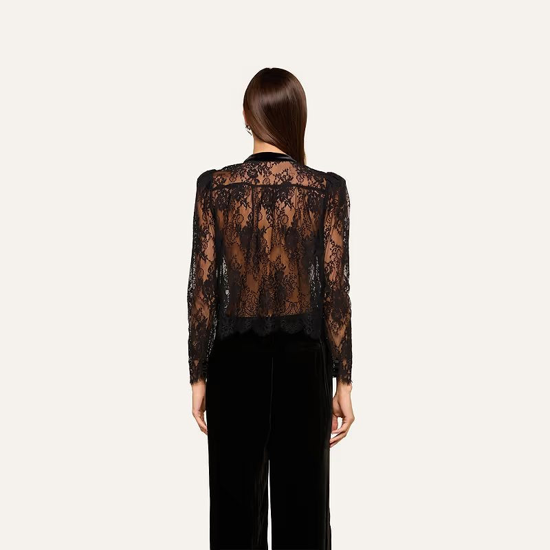 Dorothea Velvet Lace Blouse Black Tops - Blouses L'Agence 