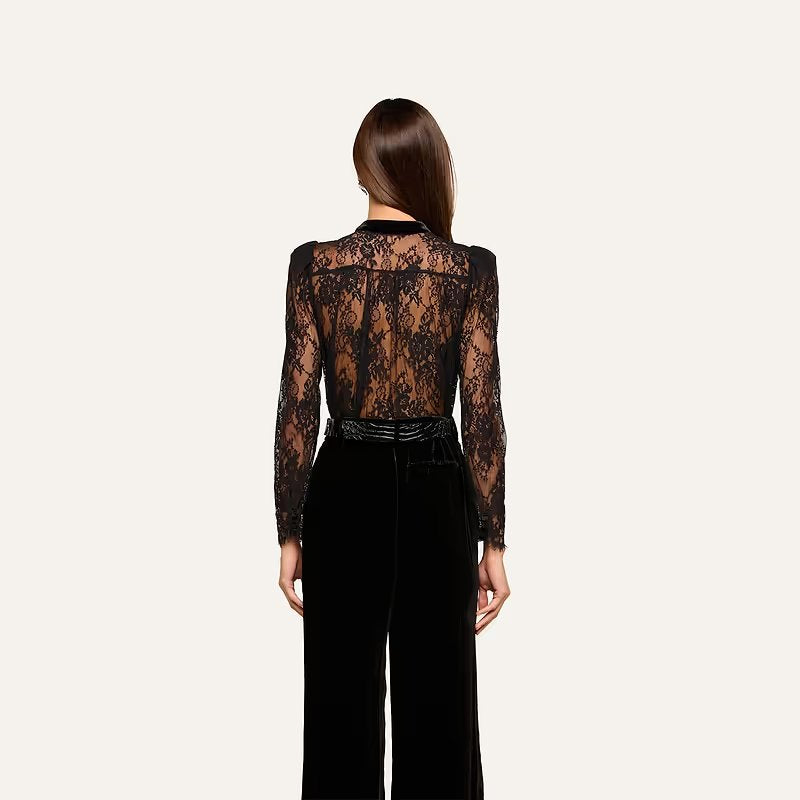 Dorothea Velvet Lace Blouse Black Tops - Blouses L'Agence 