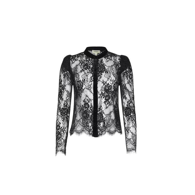Dorothea Velvet Lace Blouse Black Tops - Blouses L'Agence 