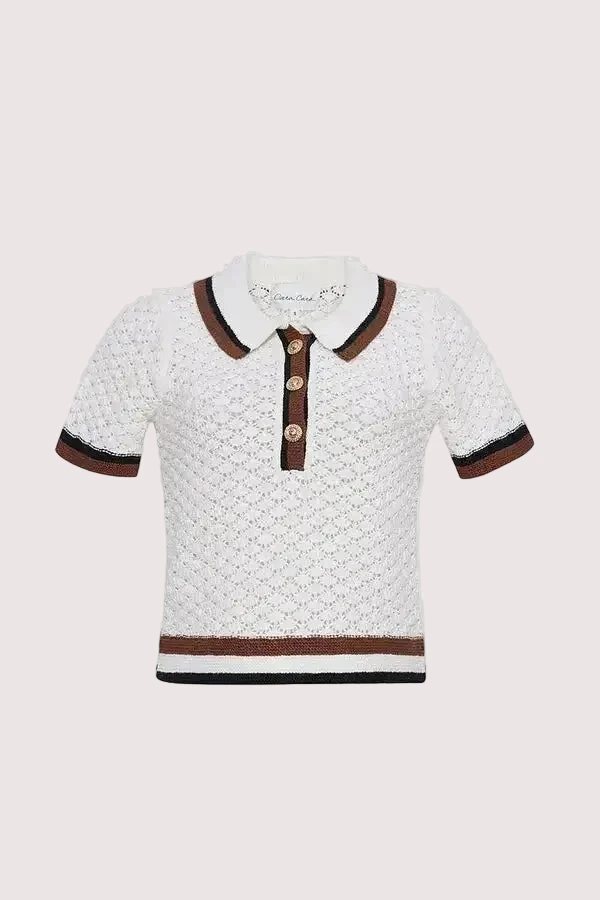 Ginger Polo Crochet Awning Knit Tops - Blouses Cara Cara 