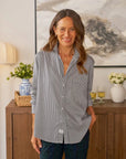 Eileen Relaxed Button-Up Shirt Navy/White/Silver Stripe Tops - Button Down Frank & Eileen 