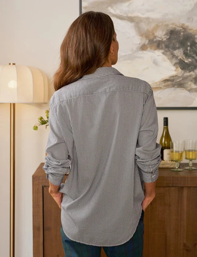 Eileen Relaxed Button-Up Shirt Navy/White/Silver Stripe Tops - Button Down Frank & Eileen 
