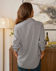 Eileen Relaxed Button-Up Shirt Navy/White/Silver Stripe Tops - Button Down Frank & Eileen 