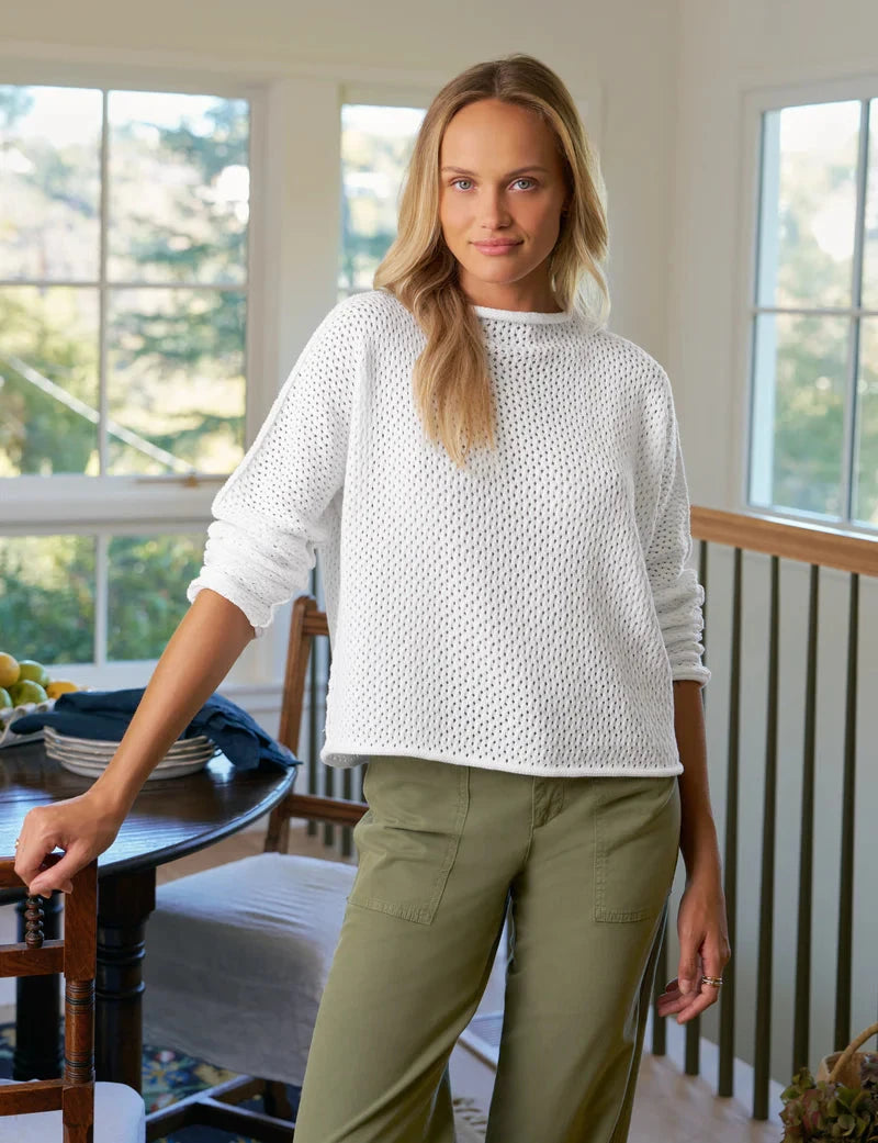 Monterey Pointelle Sweater White Sweater - Crewneck Frank & Eileen 