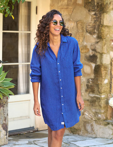 Mary Classic Shirtdress Linen Solid Bright Blue