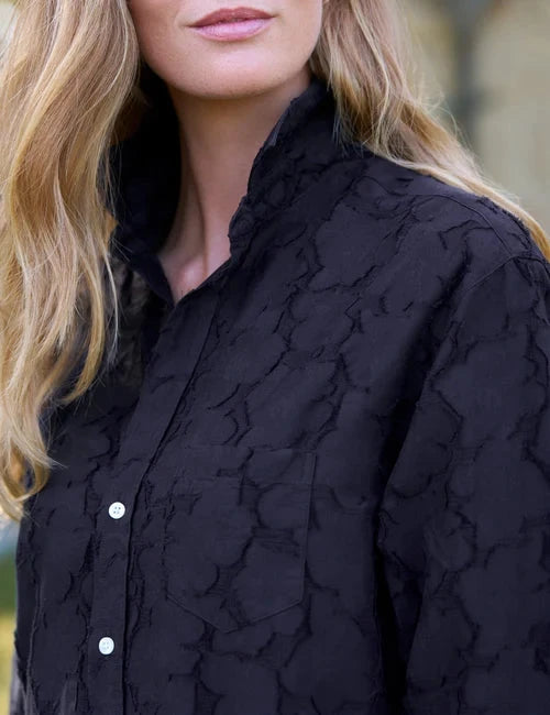 Mary Classic Shirtdress Textured Flowers Black Skirts - Midi Frank & Eileen 