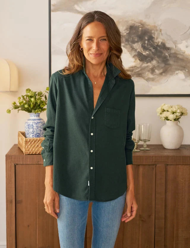 Eileen Relaxed Button-Up Shirt Green Cashmere Touch Tops - Button Down Frank & Eileen 