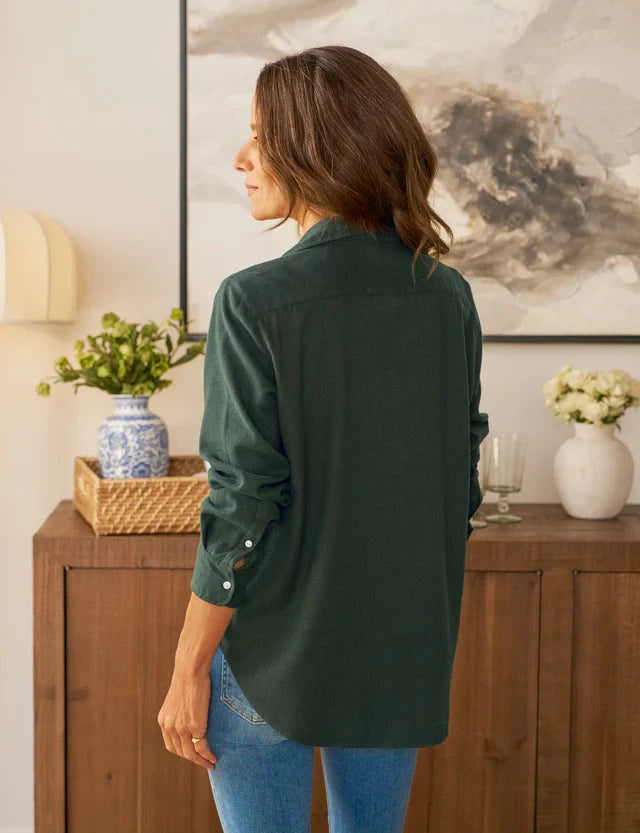Eileen Relaxed Button-Up Shirt Green Cashmere Touch Tops - Button Down Frank & Eileen 