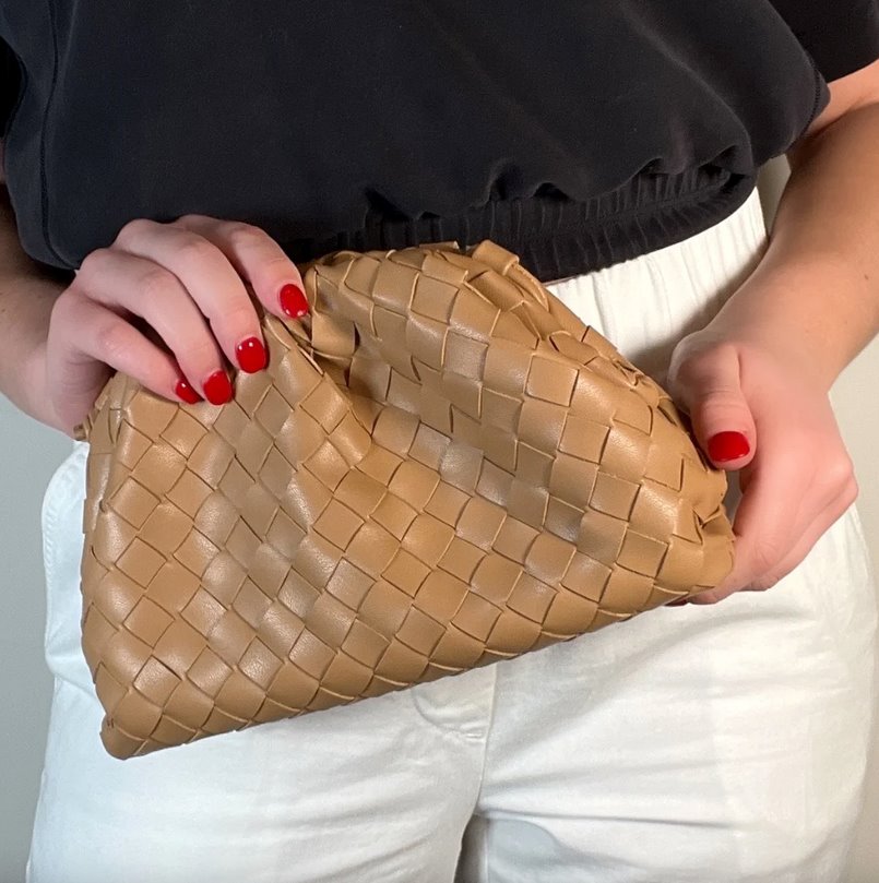 Woven Cloud Clutch Tan Handbags - Clutch Accessory Concierge 