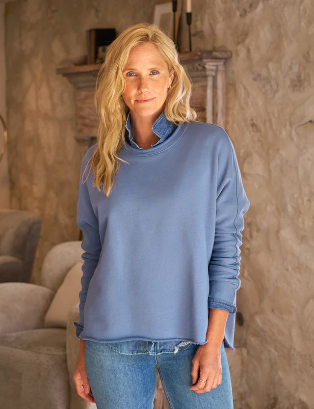 Anna Long Sleeve Capelet Blueberry Tops - Sweatshirts Frank & Eileen 