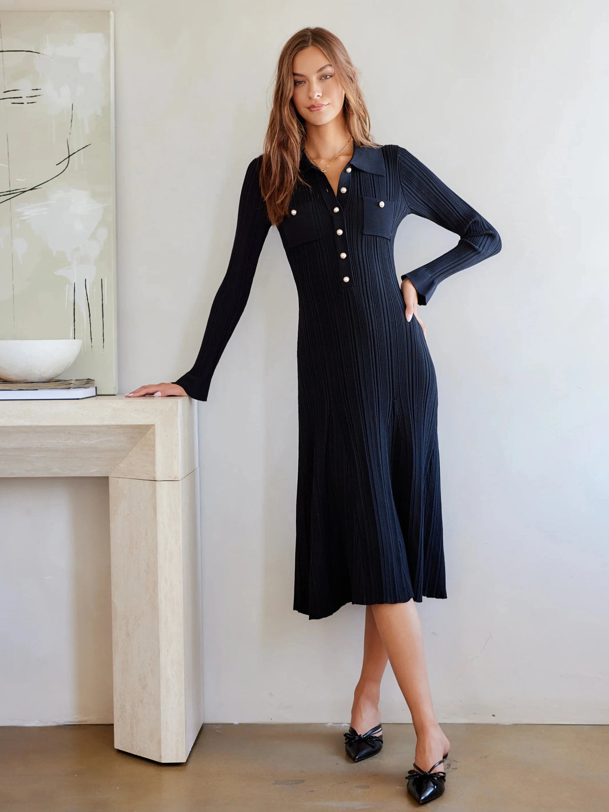 Ellie Ribbed Sweater Dress Black Dresses - Midi Fifteen Twenty 