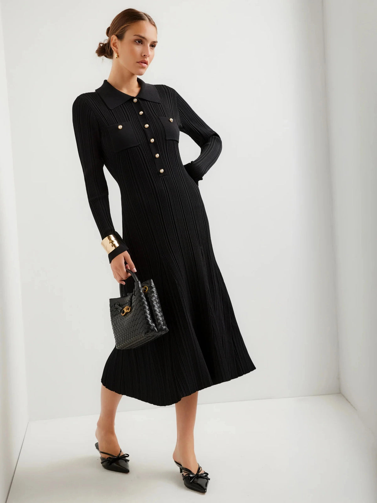 Ellie Ribbed Sweater Dress Black Dresses - Midi Fifteen Twenty 
