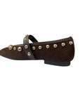 Studded Ballerina Kid Suede Marron Flats - Ballet Bibi Lou 