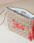 Mini Woven Pouch with Wristlet and Embroidered Lobster