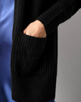 Cashmere Ribbed Patch Pocket Cardigan Black Sweater - Cardigans White + Warren 