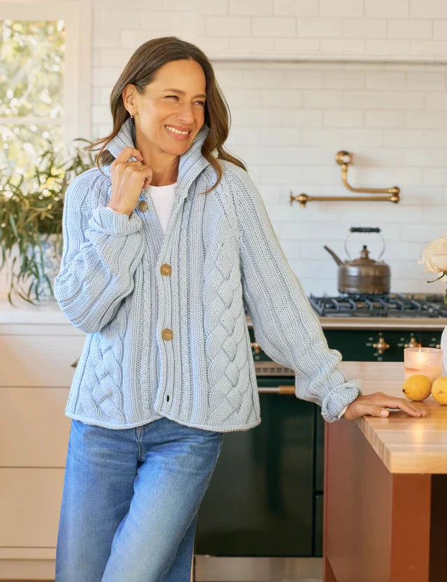 Mini Cotswolds Cropped Cable Knit Cardigan Ice Sweater - Cardigans Frank & Eileen 