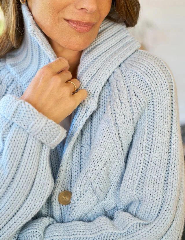 Mini Cotswolds Cropped Cable Knit Cardigan Ice Sweater - Cardigans Frank & Eileen 