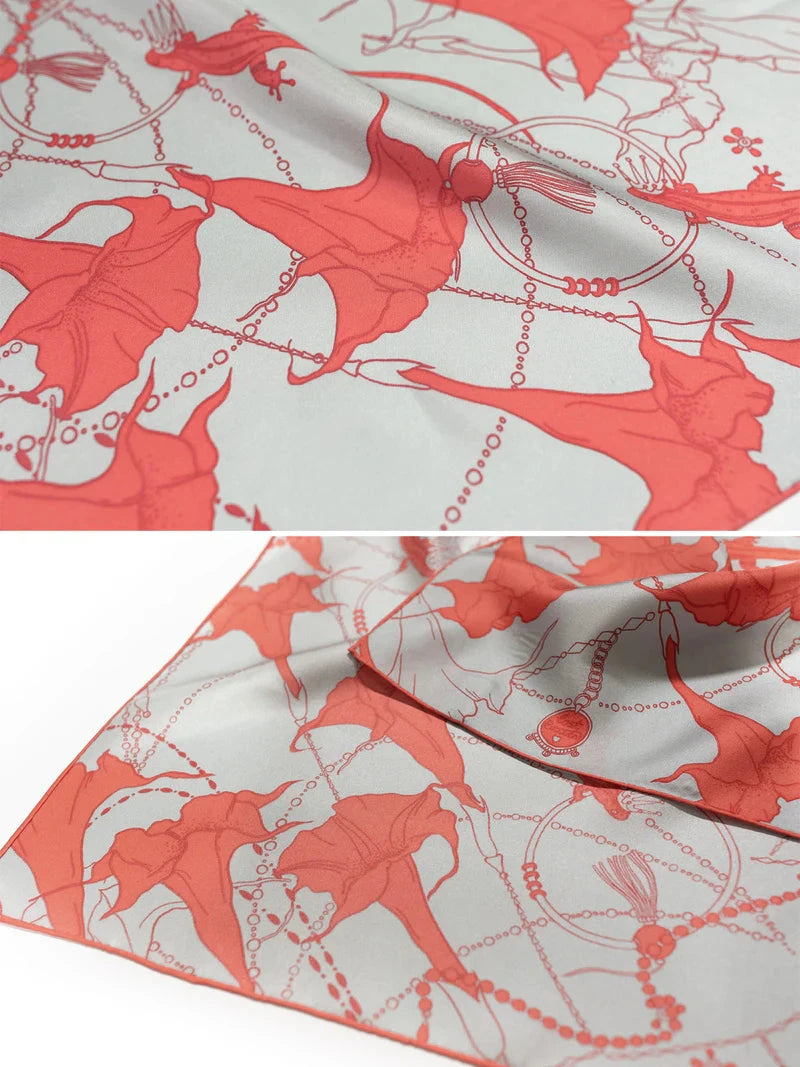 Datura Silk Bandana Scarf Silver & Orange Scarves Lost Pattern NYC 