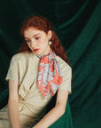 Datura Silk Bandana Scarf Silver & Orange Scarves Lost Pattern NYC 