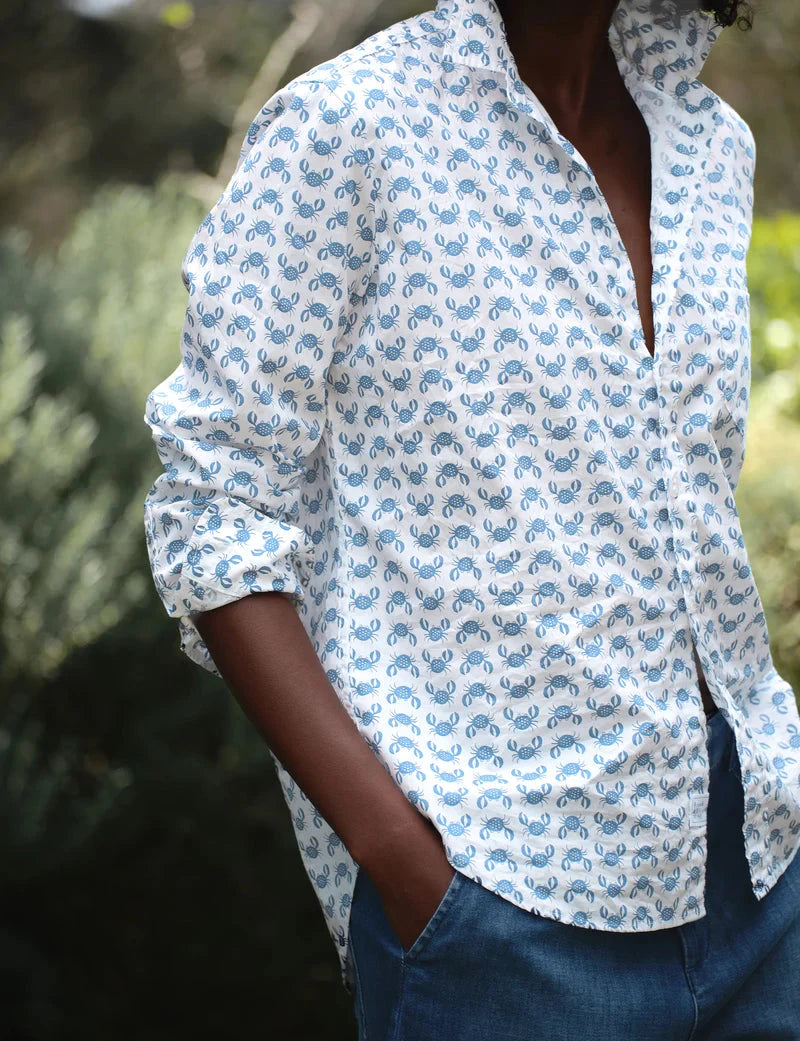 Eileen Relaxed Button Up Shirt Blue Crab Tops - Button Down Frank & Eileen 