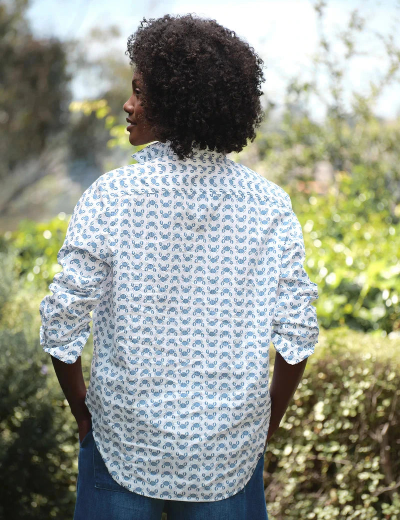 Eileen Relaxed Button Up Shirt Blue Crab Tops - Button Down Frank & Eileen 