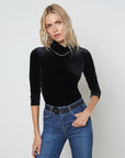 Aja Turtleneck 3/4 Sleeve Black Velvet Tops - Blouses L'Agence 