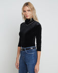 Aja Turtleneck 3/4 Sleeve Black Velvet Tops - Blouses L'Agence 