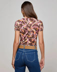 Ressi Fitted Tee Brown/ Pink Abstract Paisley Tops - Tees L'Agence 