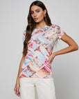 Ressi Fitted Crew Tee Postcard Print Light Pink Tops - Tees L'Agence 
