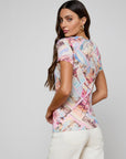 Ressi Fitted Crew Tee Postcard Print Light Pink Tops - Tees L'Agence 