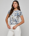 Ressi Fitted Crew Tee Watercolor Butterfly Gray Tops - Tees L'Agence 