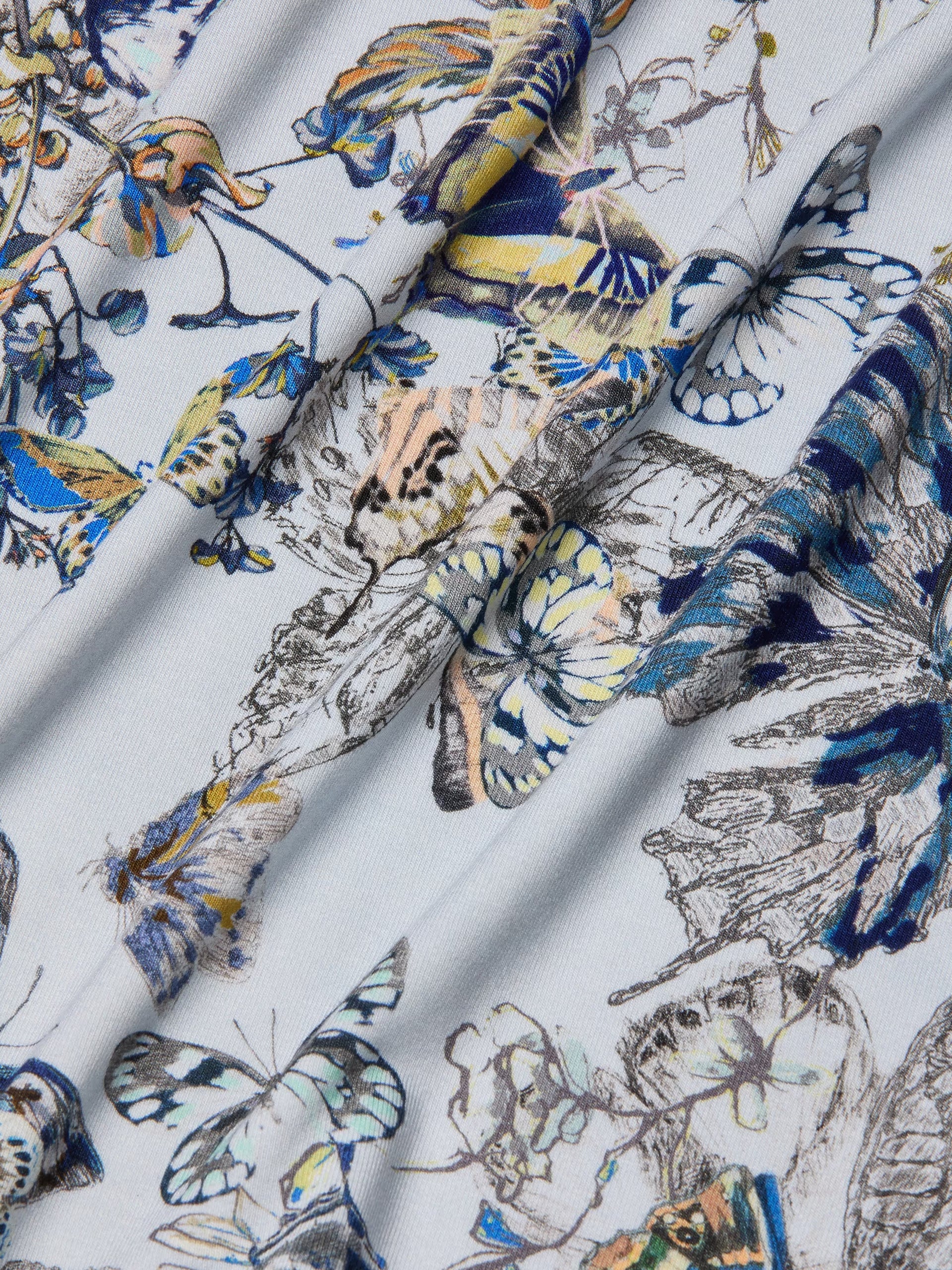 Ressi Fitted Crew Tee Watercolor Butterfly Gray Tops - Tees L'Agence 