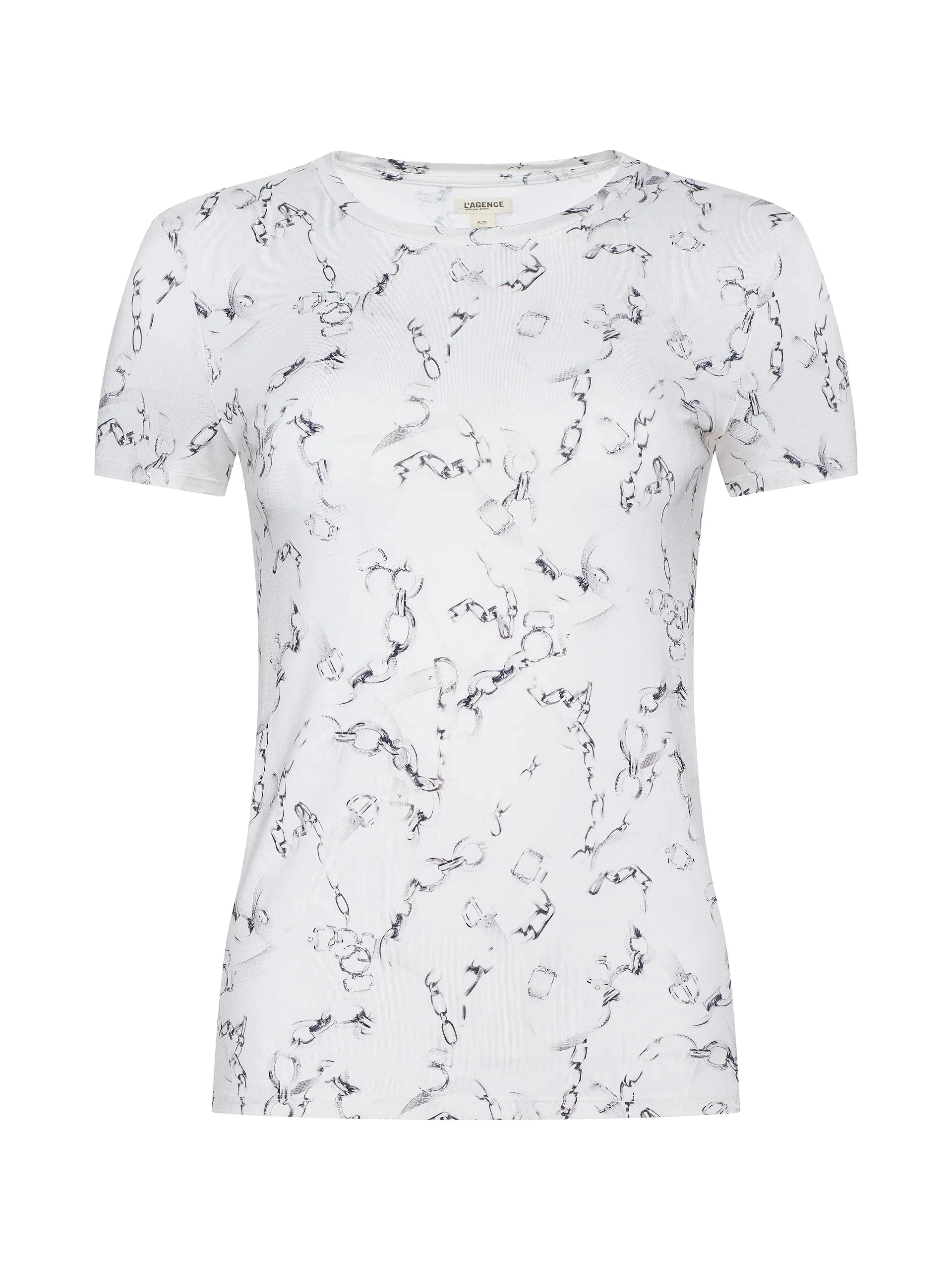 Ressi Fitted Tee Ivory/ Grey Faded Chain Tops - Tees L'Agence 